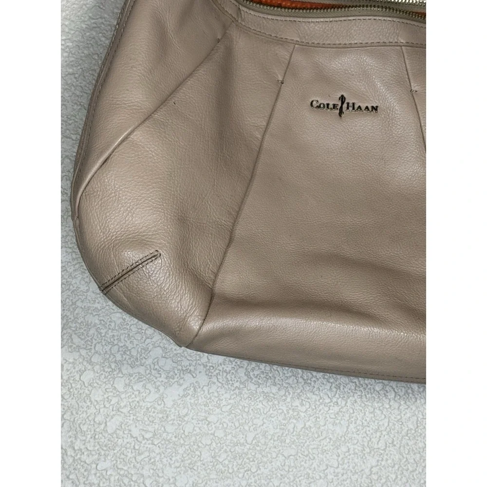 Cole Haan Leather Shoulder Bag Taupe Hobo Purse Braided Strap Slouchy